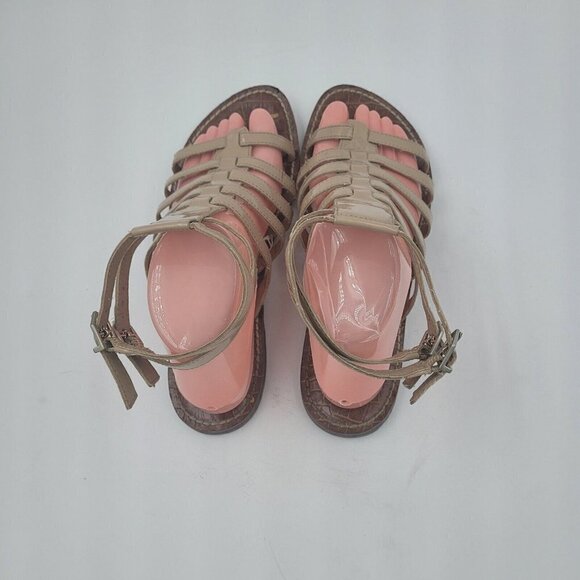 Sam Edelman Gilda Faux Patent Leather Taupe Gladiator Flat Sandals Size 8.5M - Picture 6 of 10